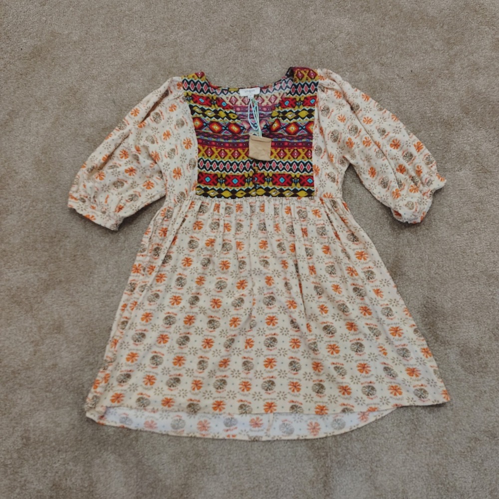 Umgee Tunic Dress Womens Small Ivory Multi Tribal Floral‎ Boho Fairy Festival